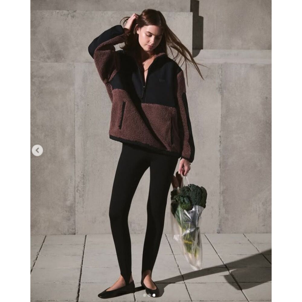 NEW SKIMS Teddy Half Zip Up Pullover Umber Brown & Black Jacket Small NWT